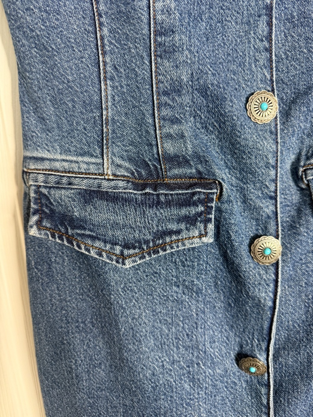 7 For All Mankind Denim Dress NWT Western Button Front Sleeveless Size 8 - Picture 5 of 7